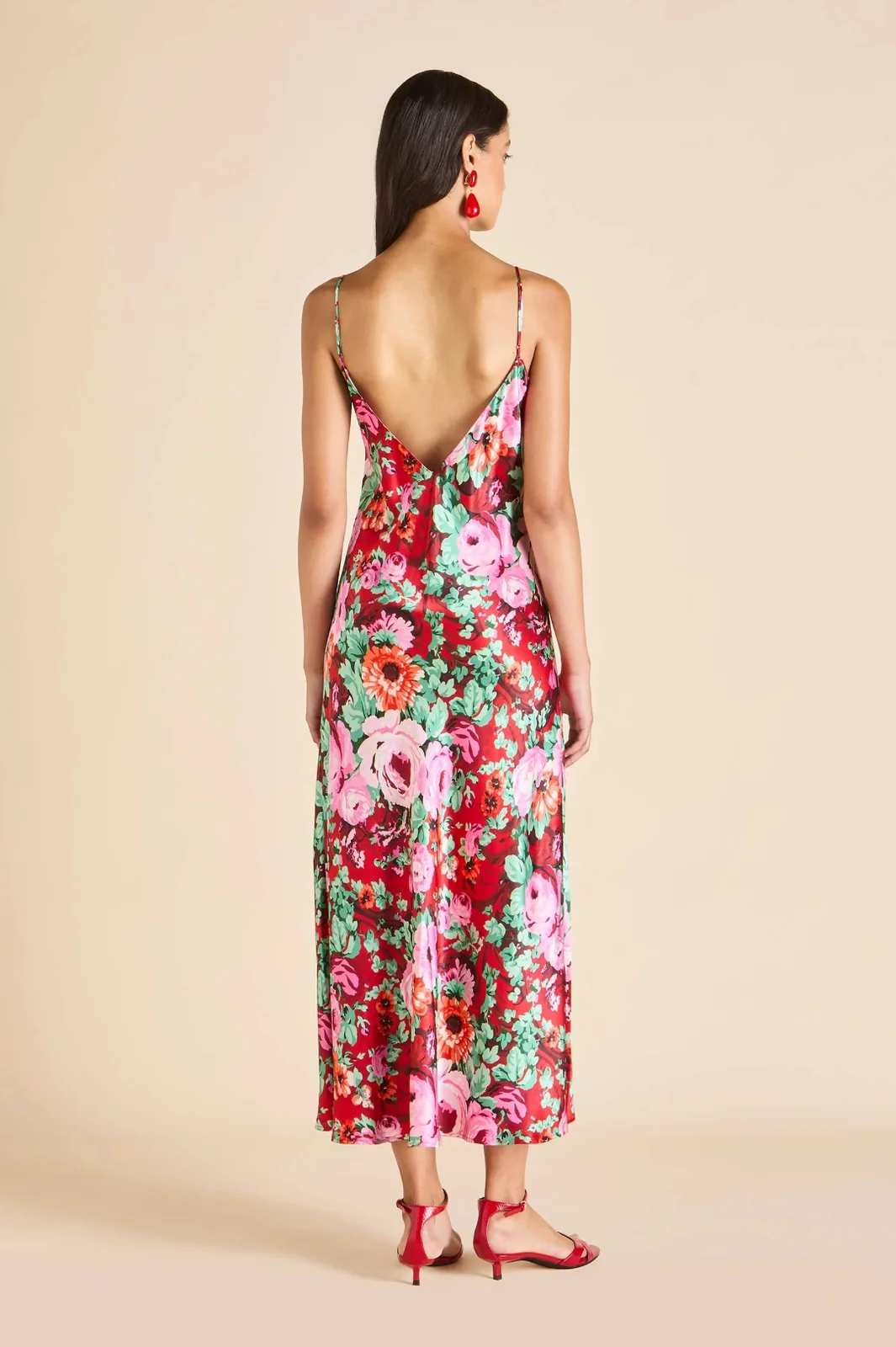 Olivia von Halle Garbo Moulin red floral silk slip dress